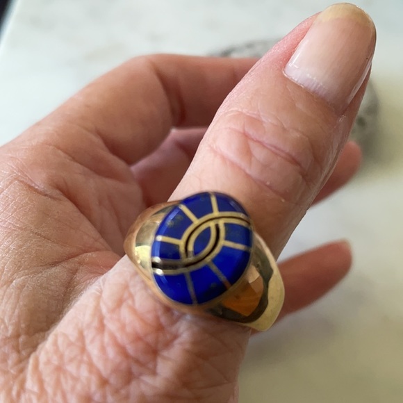 Vintage 14K Gold Native Lapis Hummingbird Ring - Picture 8 of 13